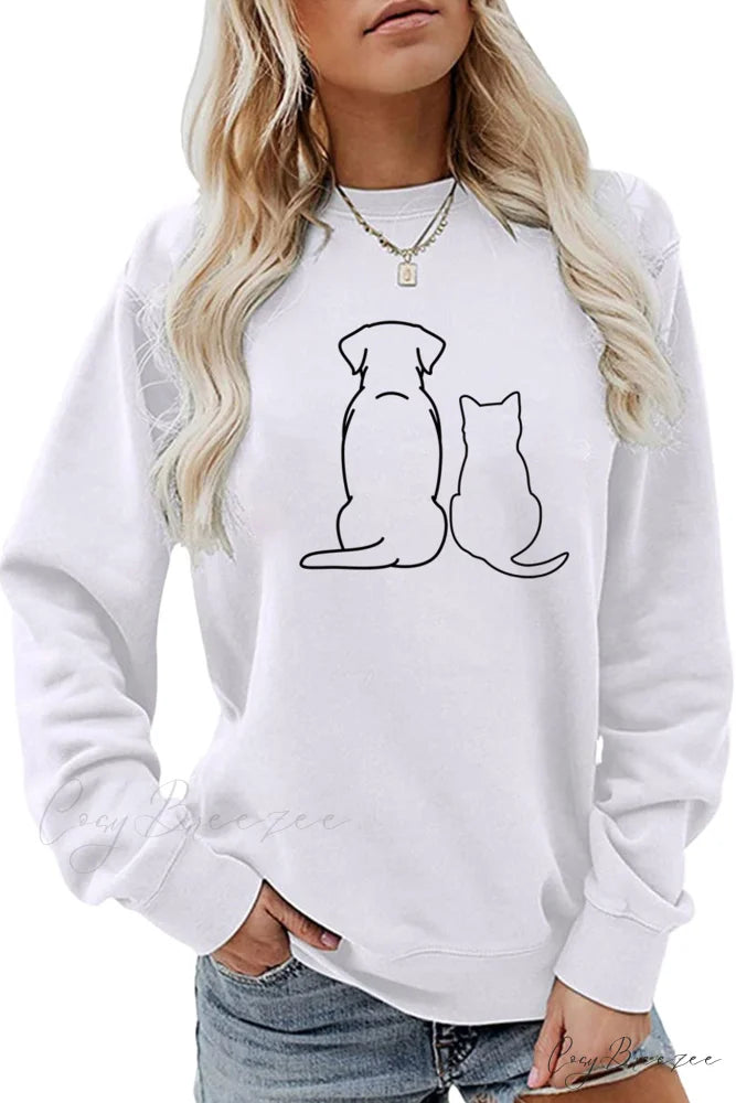 Dog & Kitty Graphic Sweatshirt White / S