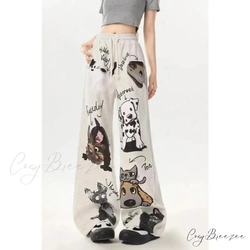 Dog Pattern Street Relaxed Pants pants-241228