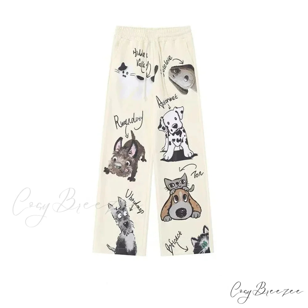 Dog Pattern Street Relaxed Pants APRICOT / M (38-48KG) pants-241228