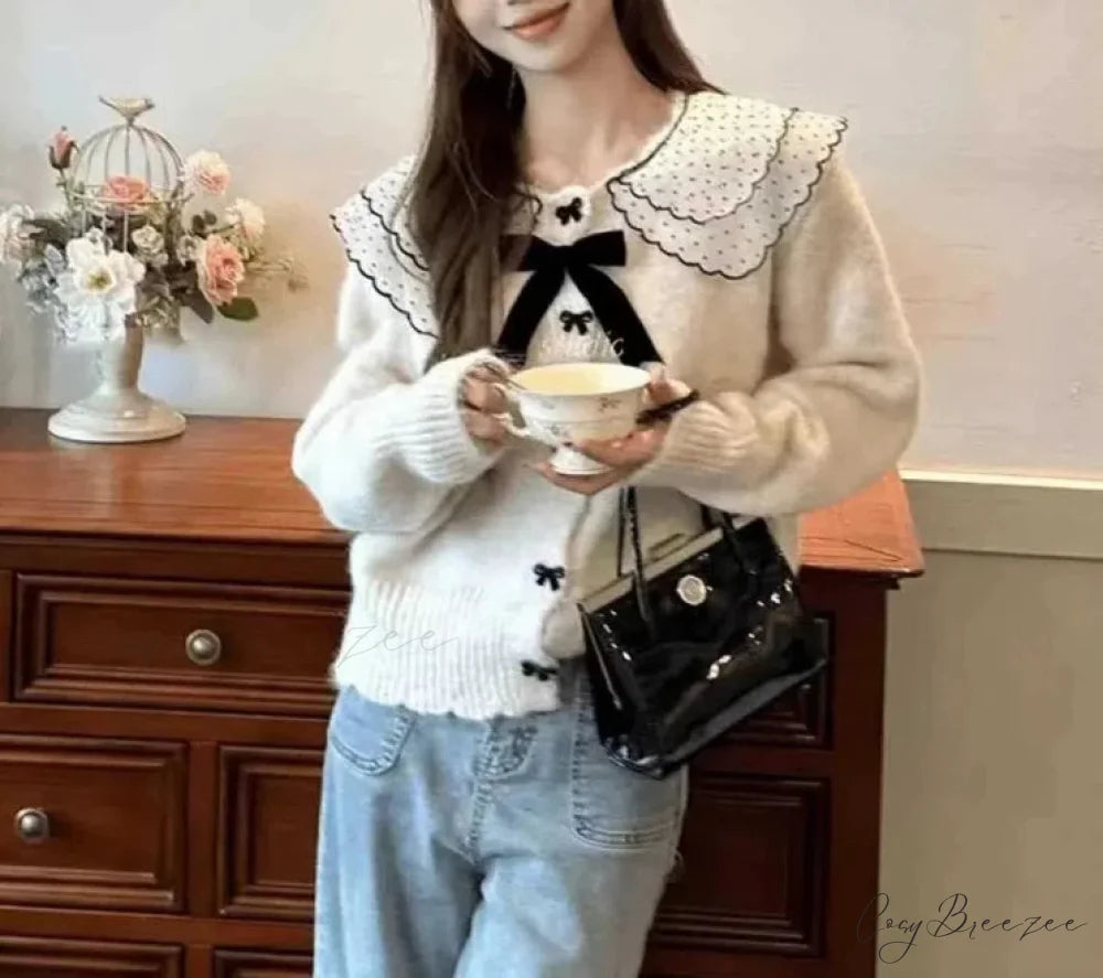 Doll Collar Loose Button Knit Cardigan APRICOT / S cardigans-241228