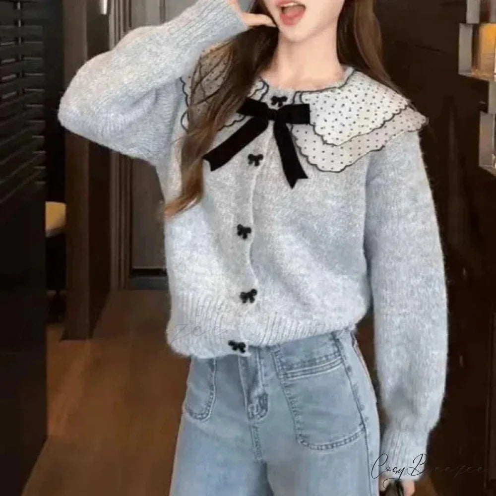 Doll Collar Loose Button Knit Cardigan cardigans-241228