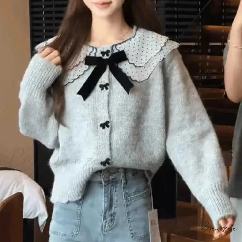 Doll Collar Loose Button Knit Cardigan cardigans-241228