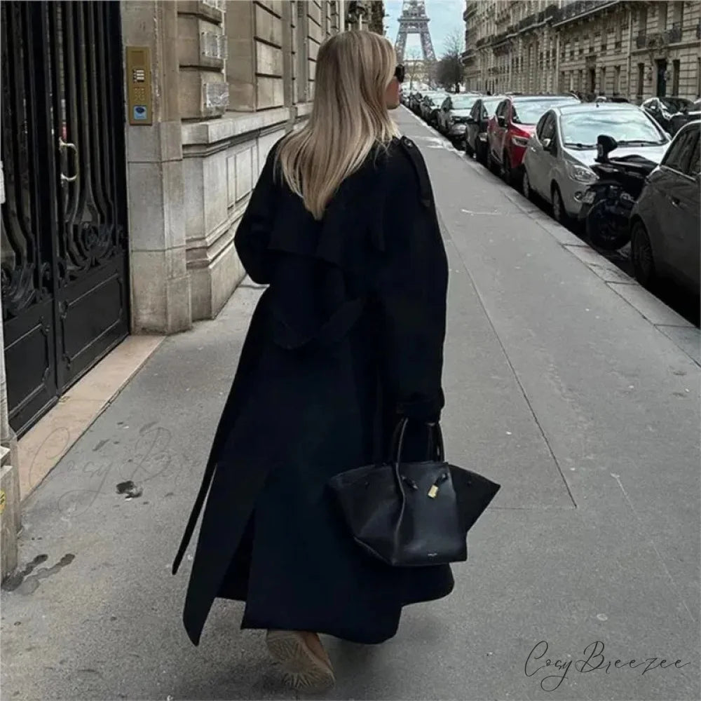 Double-Breasted Belted Oversized Coat overcoats-241228