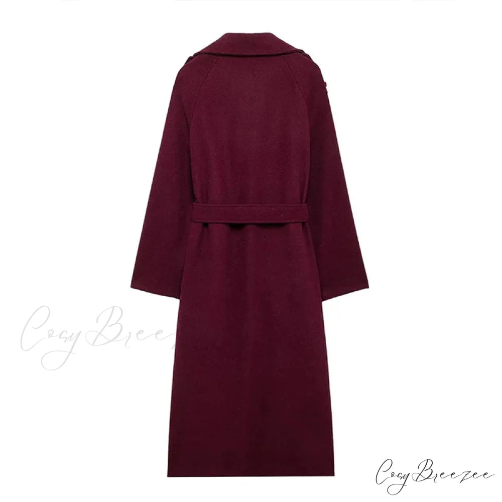 Double-Breasted Wool Belted Coat Red / S overcoats-241228