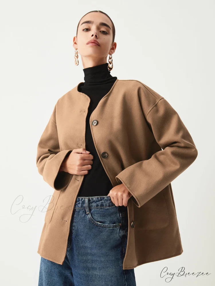 Double Pockets Cotton Blend Modern Jacket With Matching Scarf