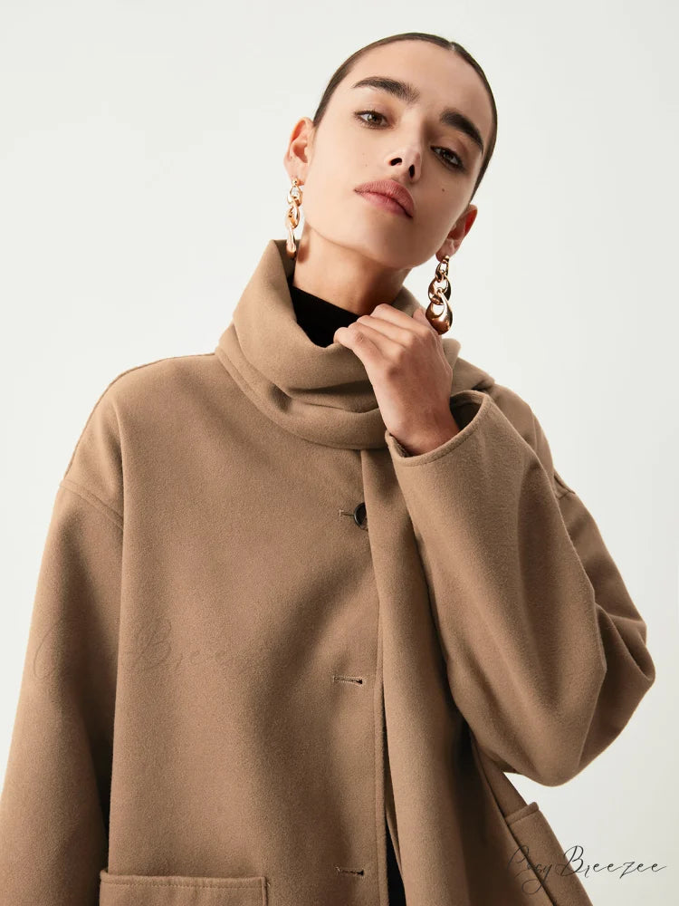 Double Pockets Cotton Blend Modern Jacket With Matching Scarf