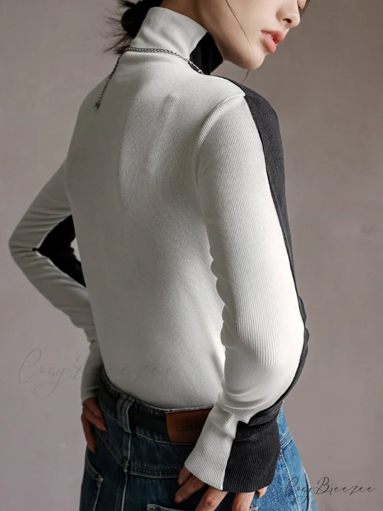 Double Sided Colorblock Trendy Long Sleeve Top