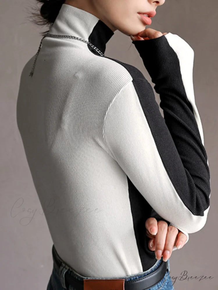 Double Sided Colorblock Trendy Long Sleeve Top