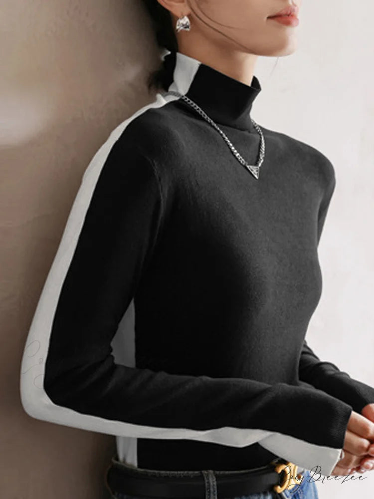 Double Sided Colorblock Trendy Long Sleeve Top