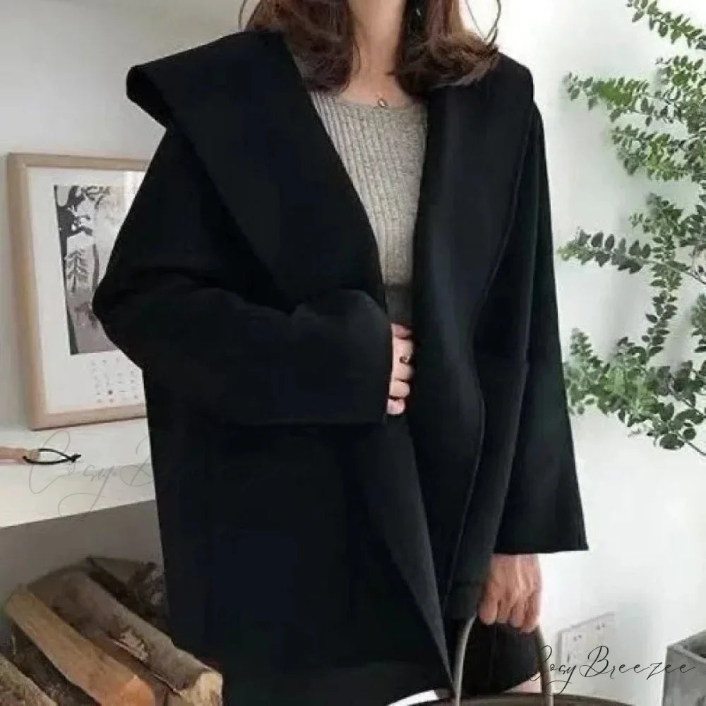 Double-Sided Short Woolen Coat Black / XL about 60.00 kg-67.50 kg overcoats-241228