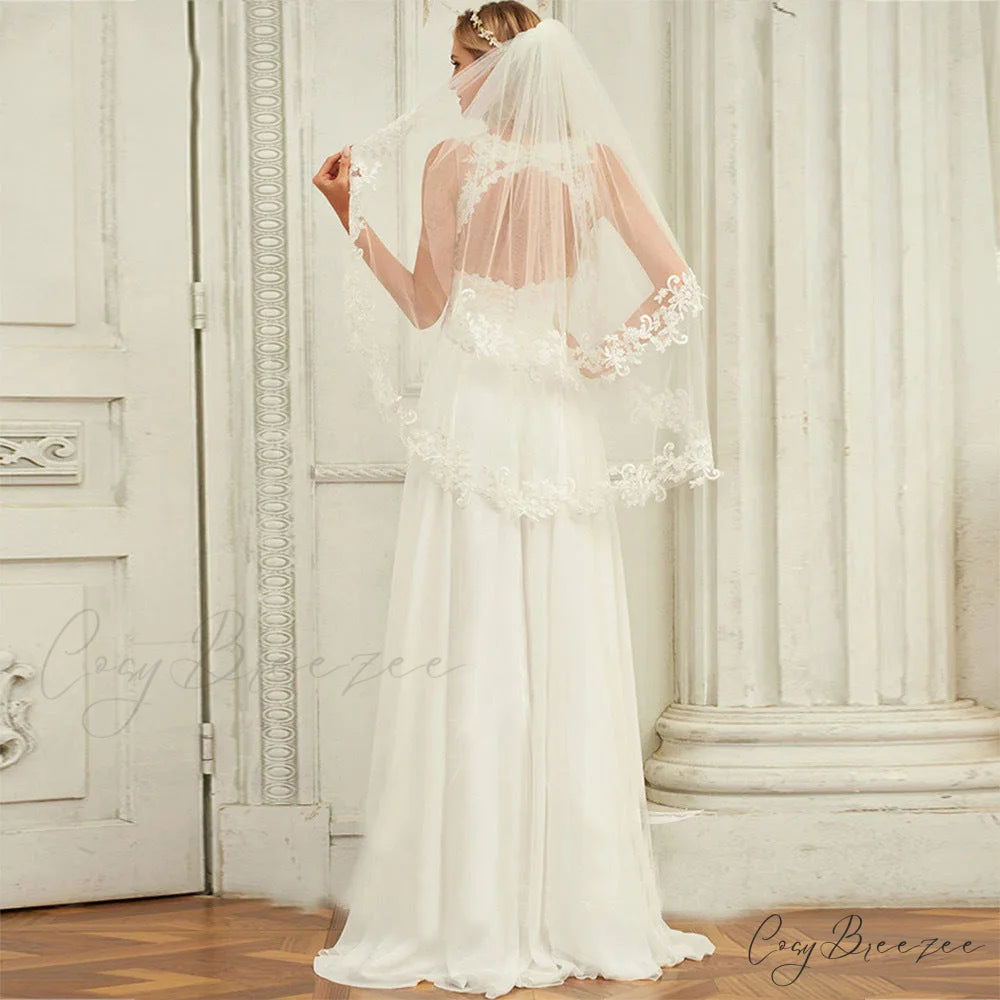 Double Strap Deep V-Neck Lace Wedding Dress white / 2 weddingdress-250223