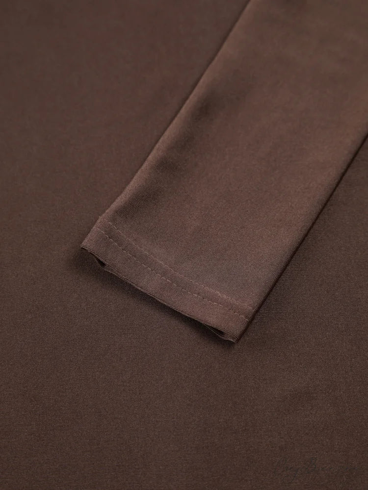 Draped Turtleneck Low Trendy Waist Twist Long Dress