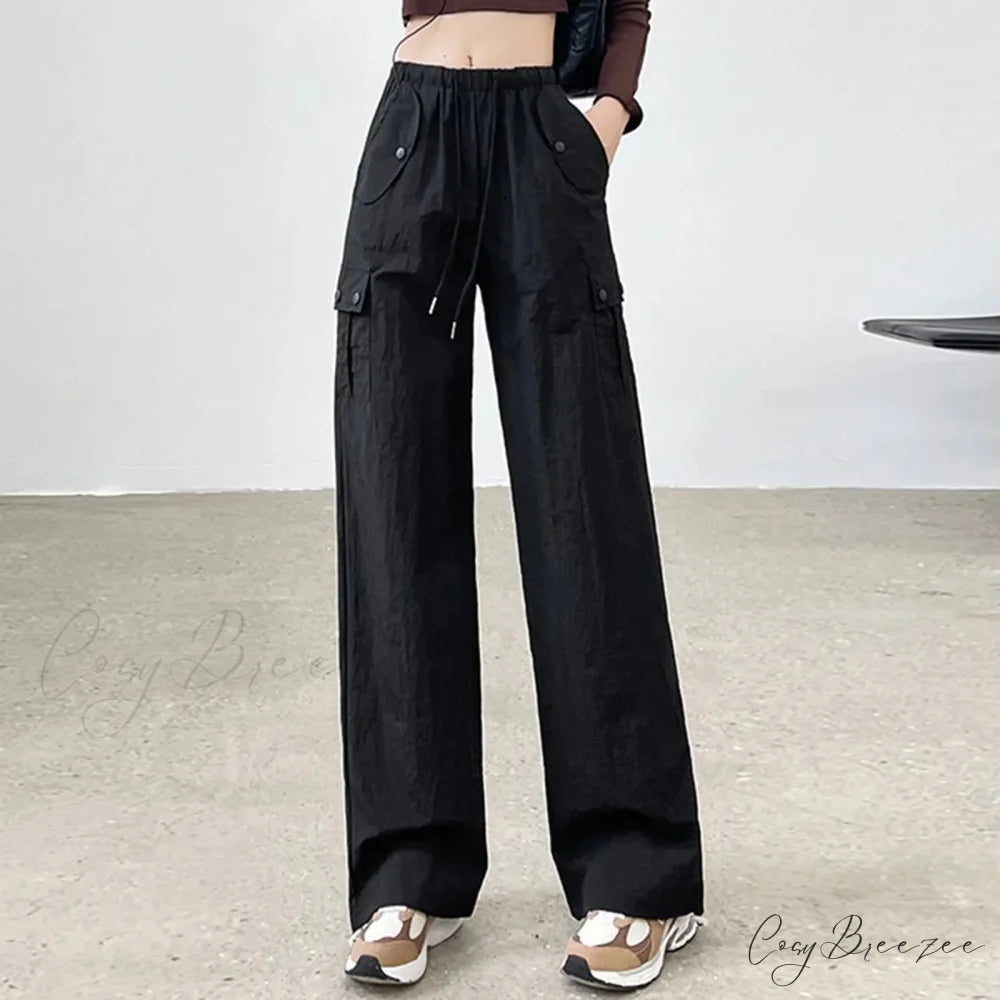 Drawstring Bound Feet Slim Fit Jogger Pants Black / S pants-241228