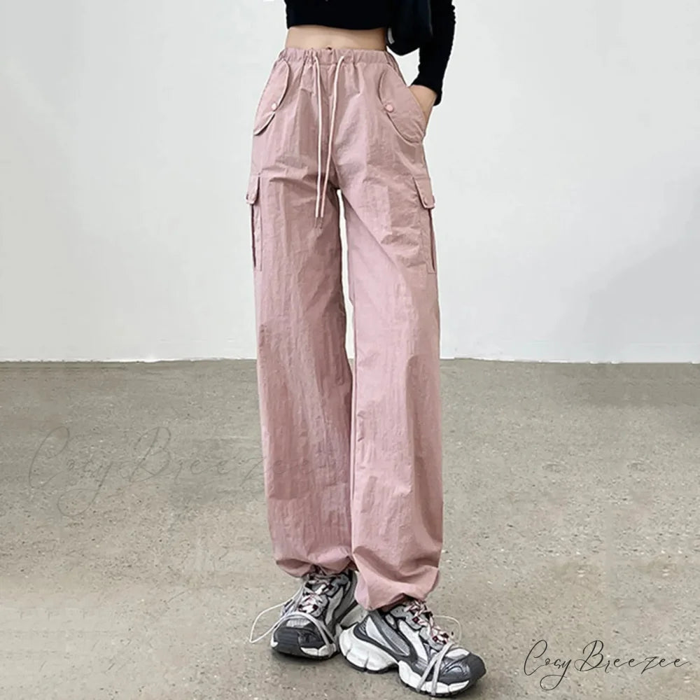 Drawstring Bound Feet Slim Fit Jogger Pants Pink / S pants-241228