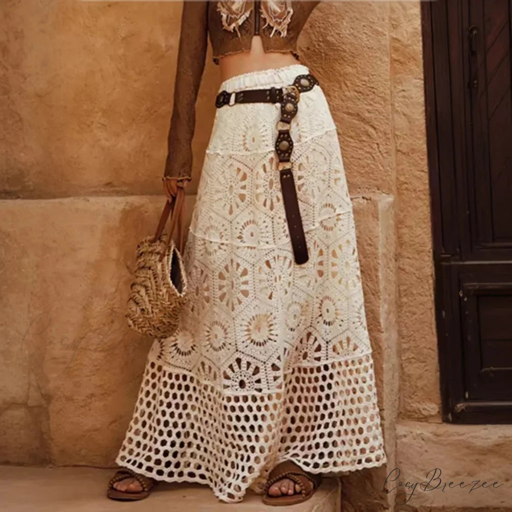 Drawstring Crochet Knitted Skirt APRICOT / One Size skirts-250223
