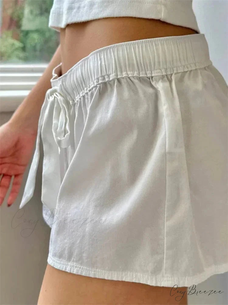 Drawstring Elastic Sleep Shorts short-250223