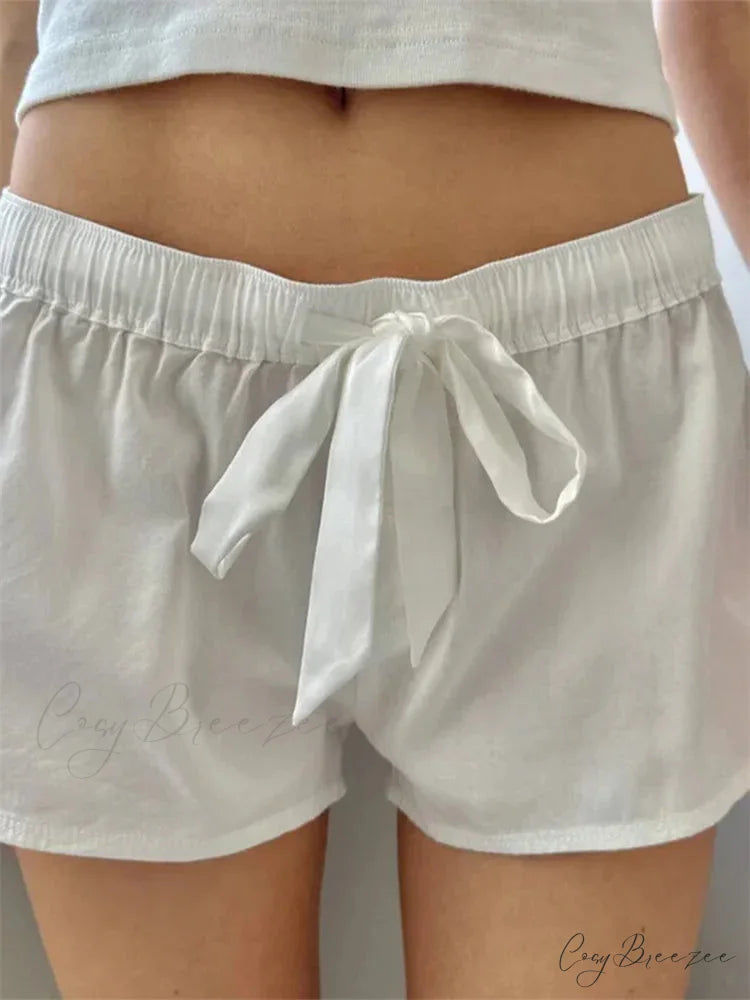 Drawstring Elastic Sleep Shorts white / S short-250223