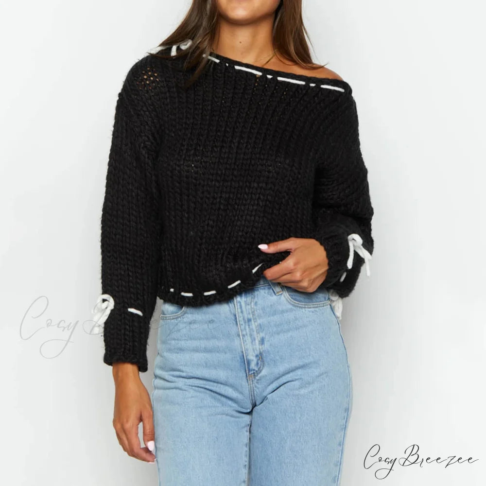 Drawstring Loose Long Sleeve Sweater Black / S swraters-241228