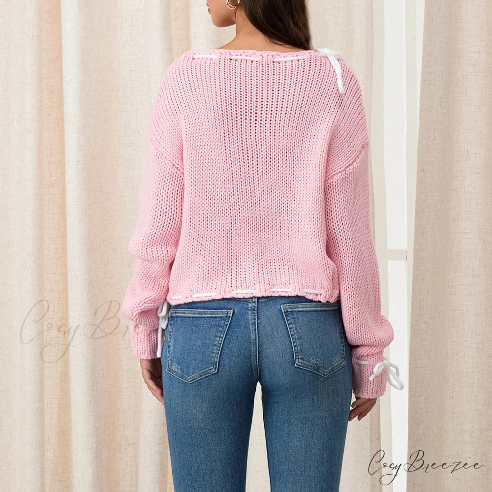 Drawstring Loose Long Sleeve Sweater swraters-241228