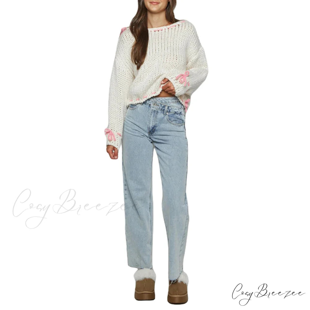 Drawstring Loose Long Sleeve Sweater WHITE / S swraters-241228