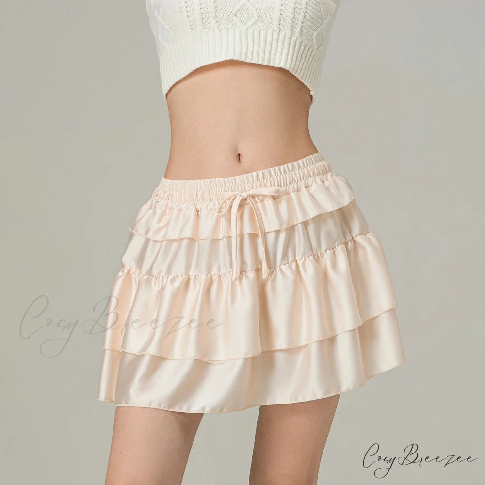 Drawstring Stacked Flounces Skirt Ivory / S skirts-250223