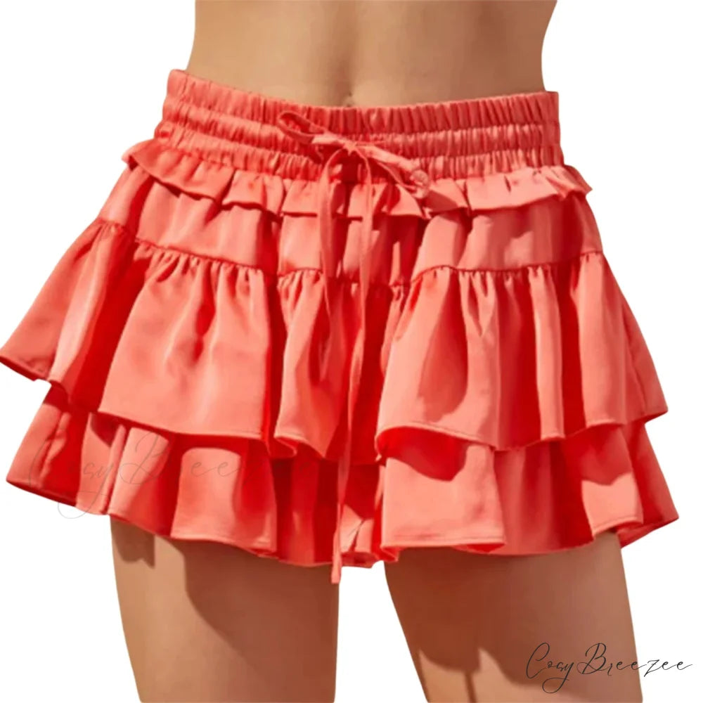 Drawstring Stacked Flounces Skirt Orange / S skirts-250223