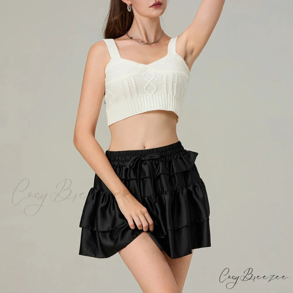 Drawstring Stacked Flounces Skirt skirts-250223