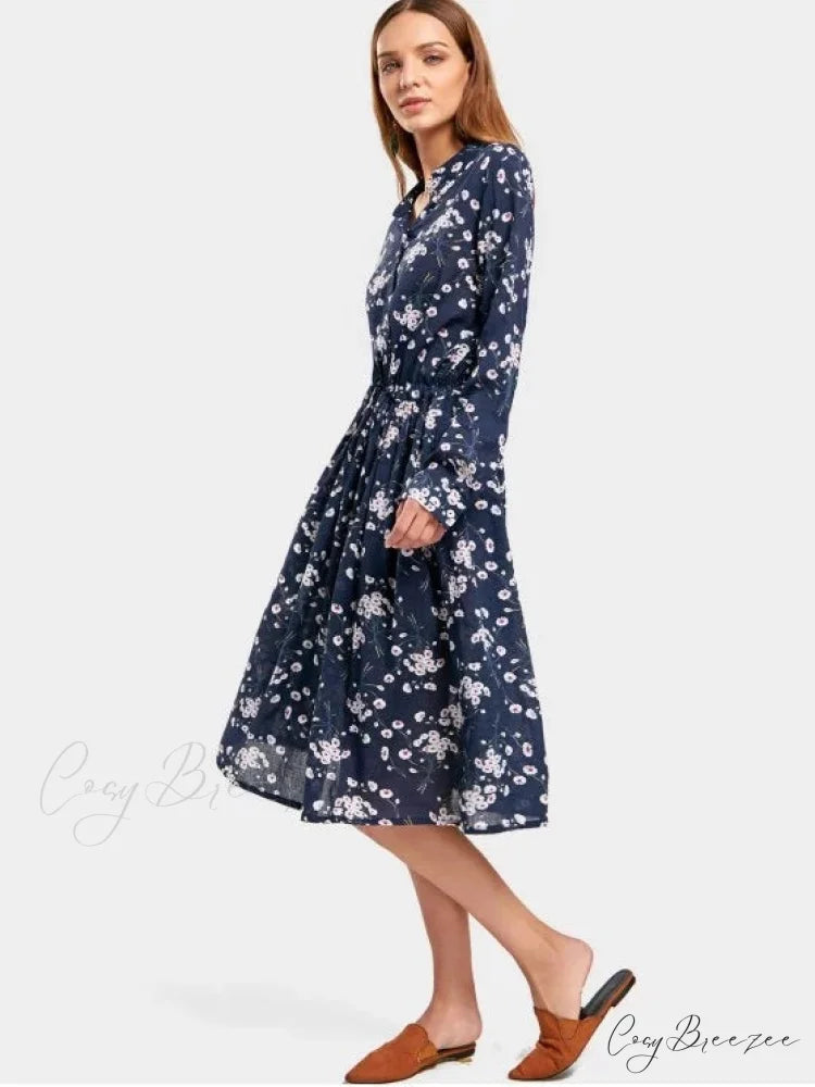 Drawstring Waist Floral Dress
