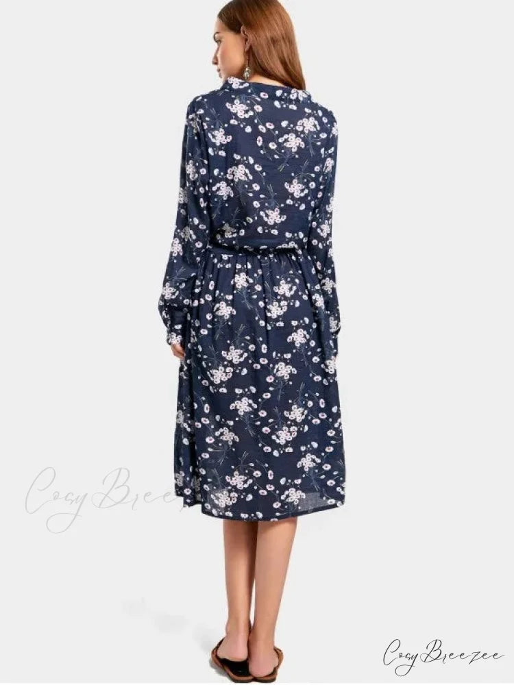 Drawstring Waist Floral Dress