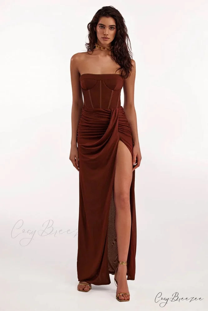 Dream Bodycon Graceful Strapless Maxi Dress Chocolate / XS