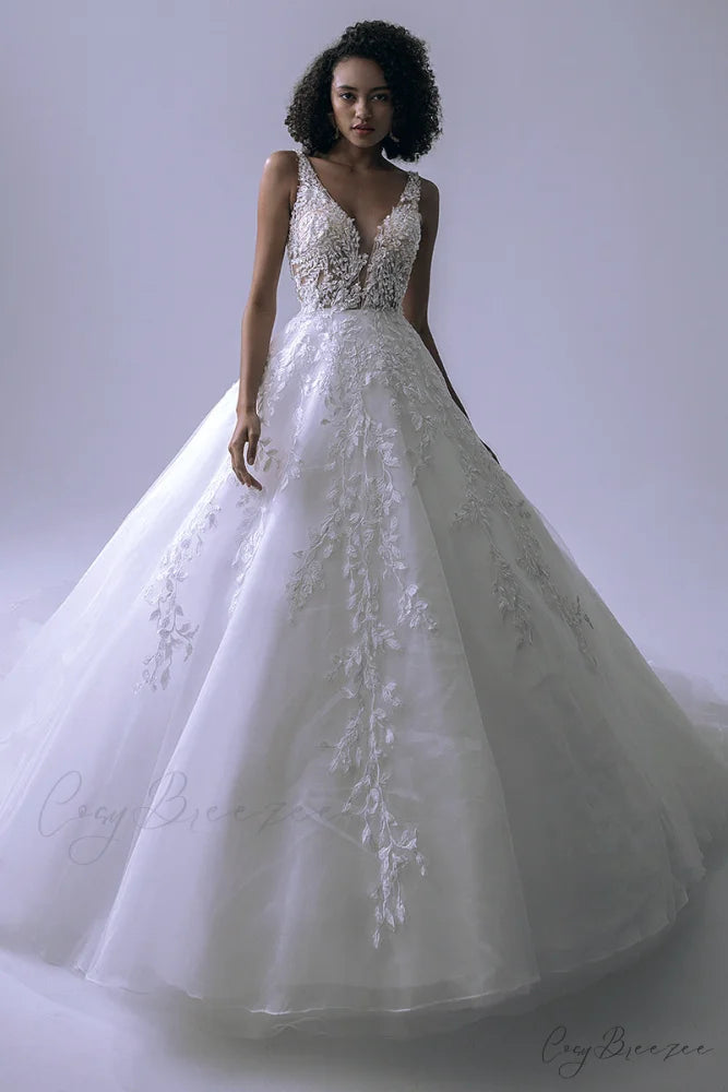 Dream Lace Applique Trendy Tulle A-Line Wedding Dress