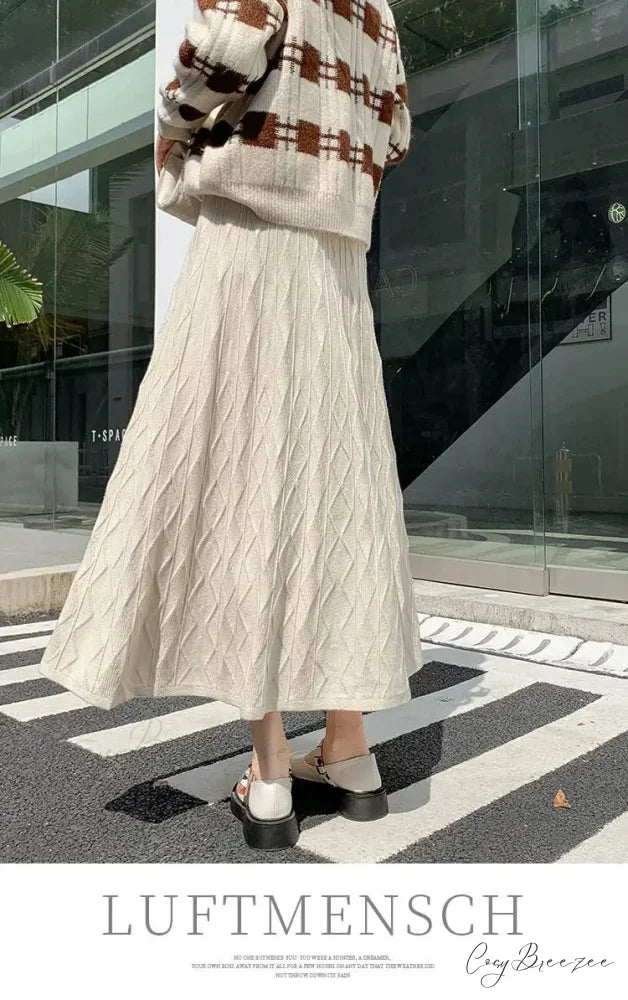 Drooping Elegant A-line High Waist Slim Woolen Comfortable Trendy Long Skirt