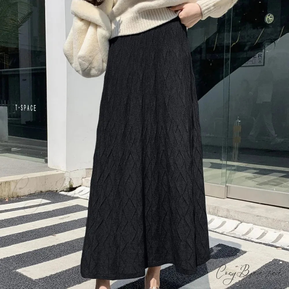 Drooping Elegant A-line High Waist Slim Woolen Comfortable Trendy Long Skirt Black / One Size
