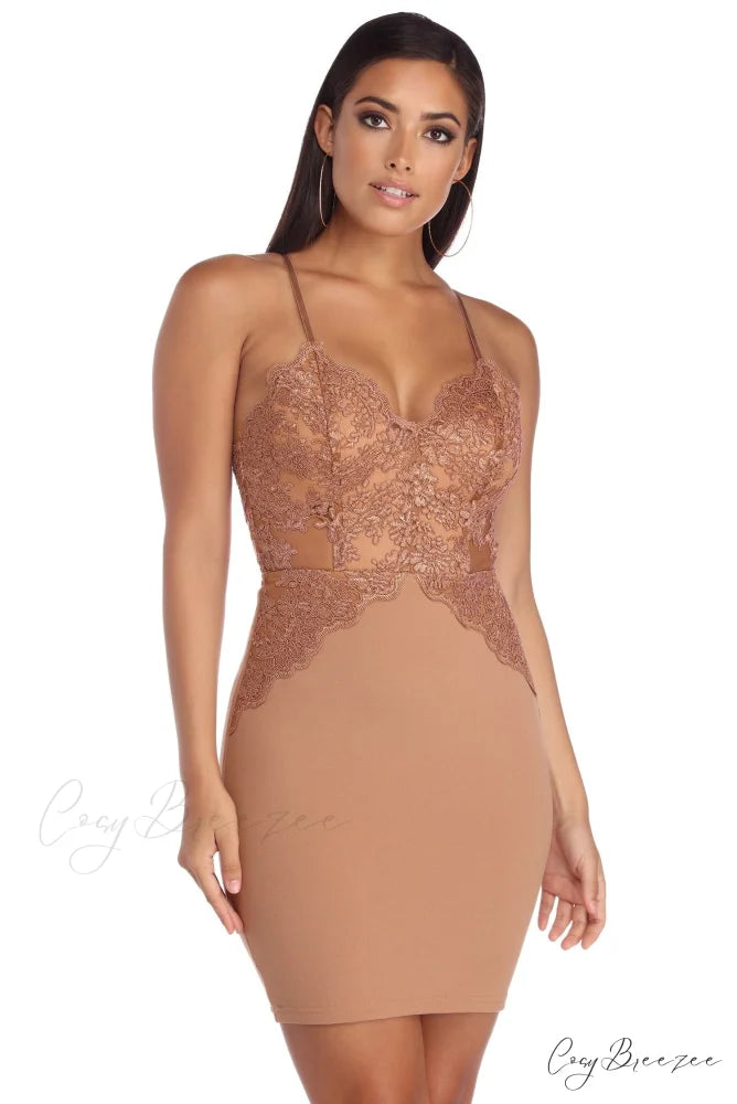 Drop Dead Stylish Gorgeous Mini Dress TAN / XS