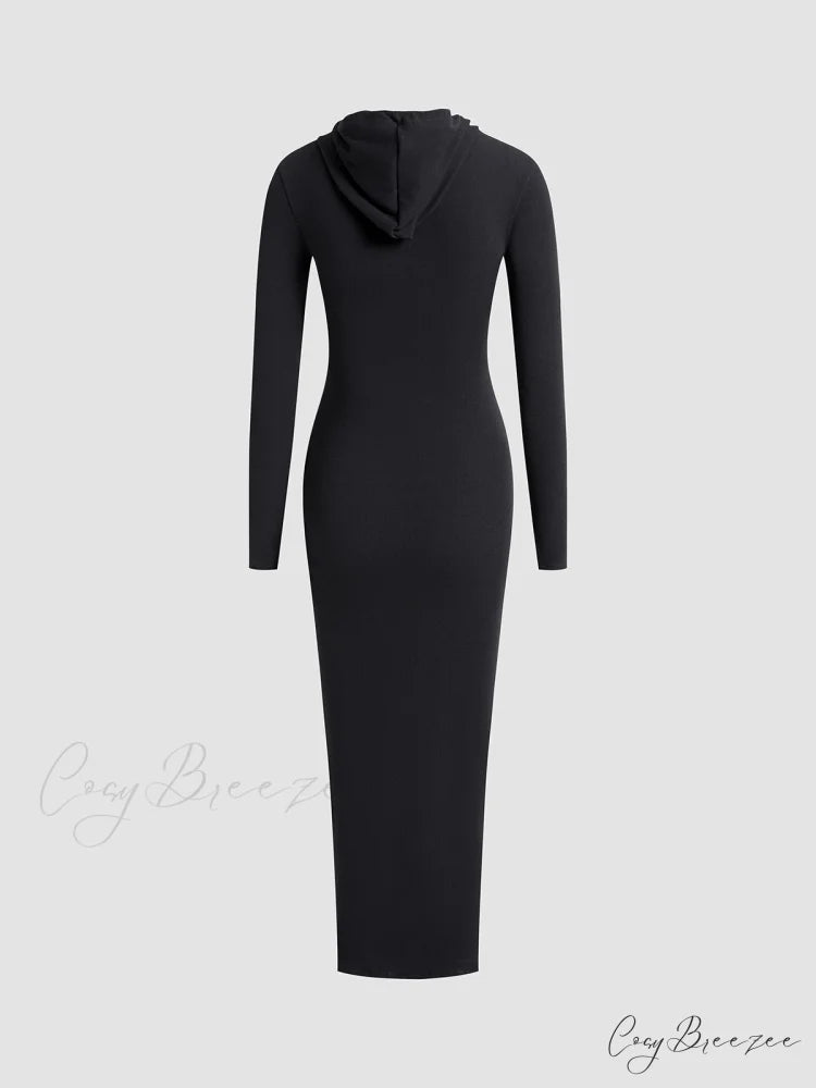 Drop Shoulder Graceful Drawstring Hooded Dress