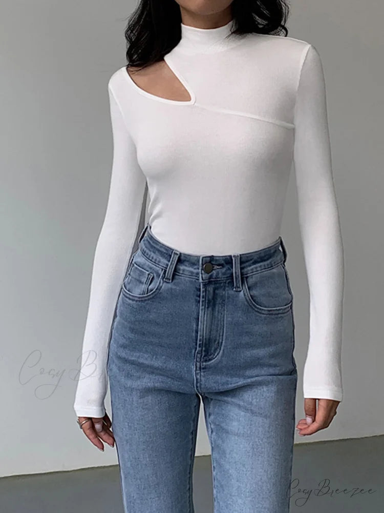 Easy On Me Cutout Modern Mock Neck Long Sleeve Top