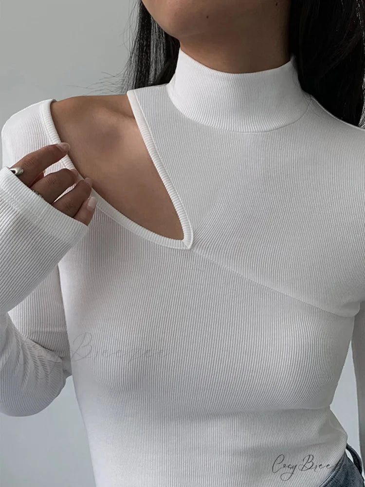 Easy On Me Cutout Modern Mock Neck Long Sleeve Top