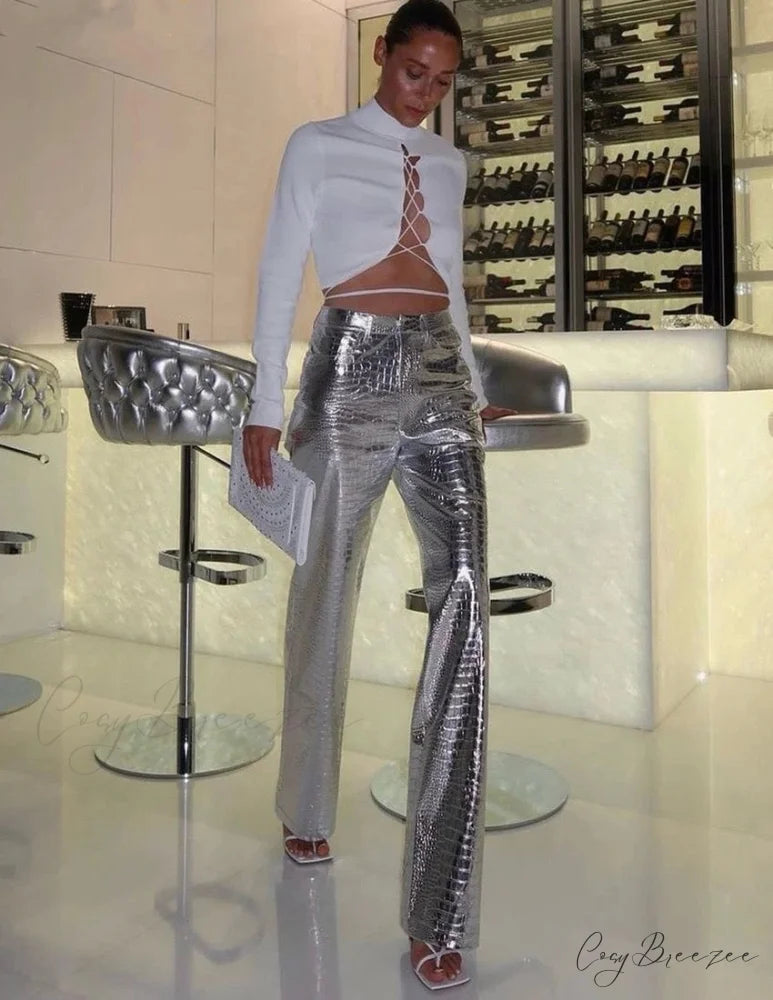 EDA Elegant PANTS Silver / M