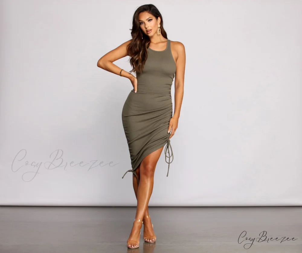 Effortless Everyday Ruched Charming Knit Mini Dress
