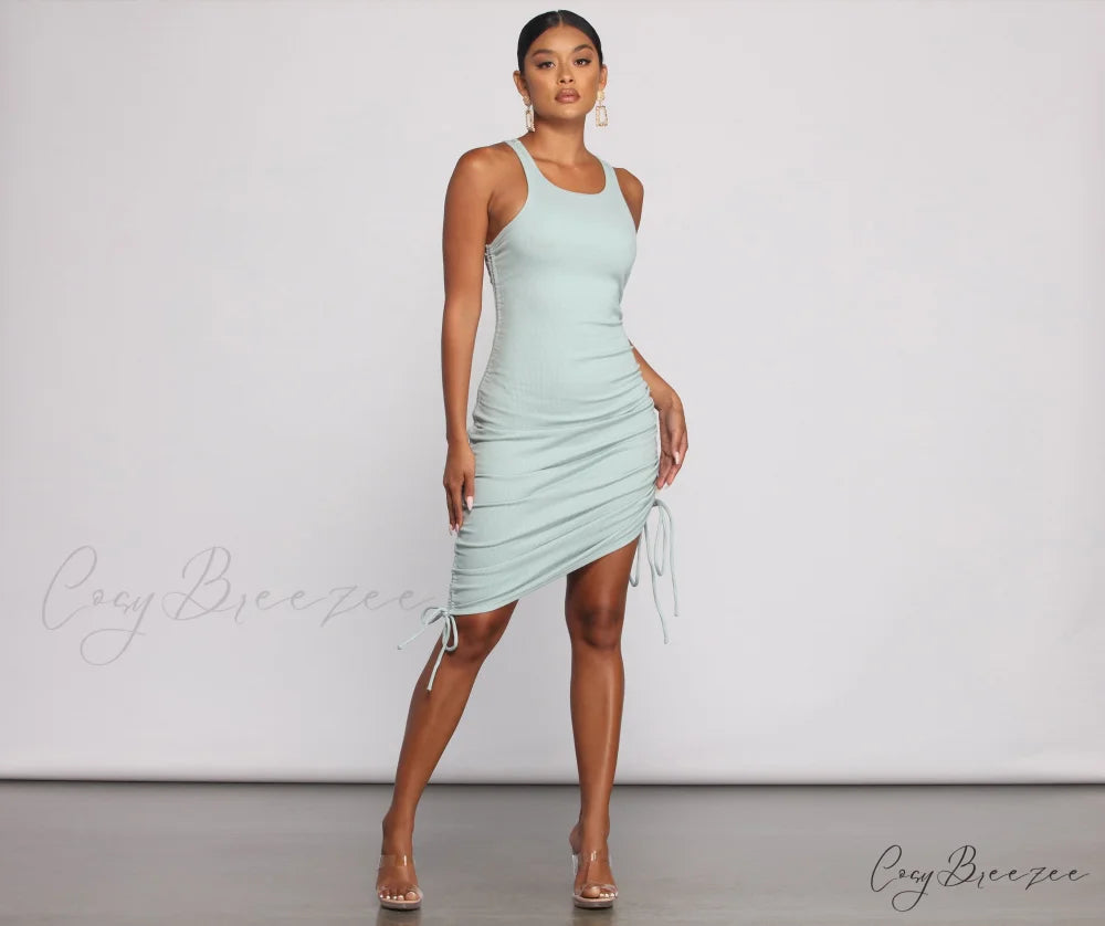 Effortless Everyday Ruched Charming Knit Mini Dress