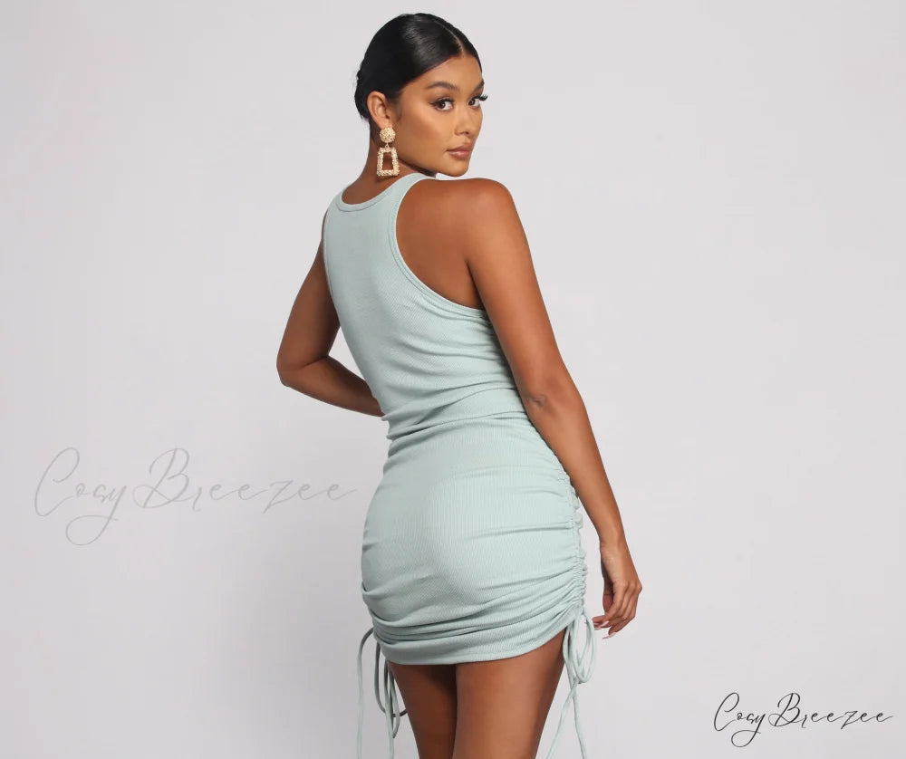 Effortless Everyday Ruched Charming Knit Mini Dress