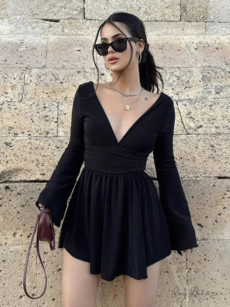 Effortless Plunge Graceful Skater Short Dress