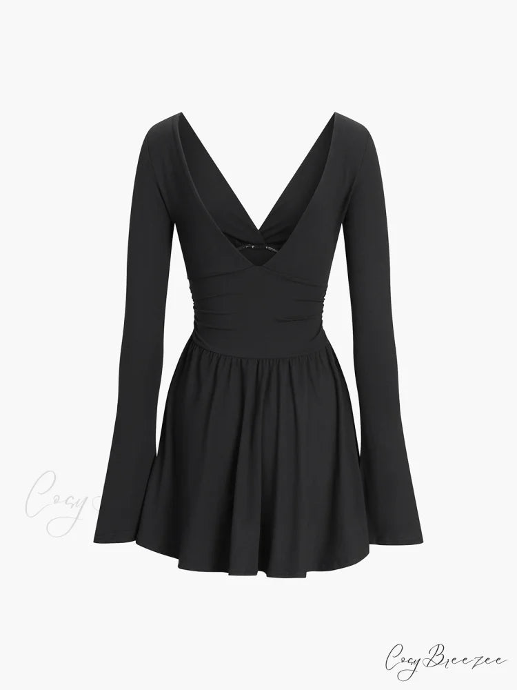 Effortless Plunge Graceful Skater Short Dress