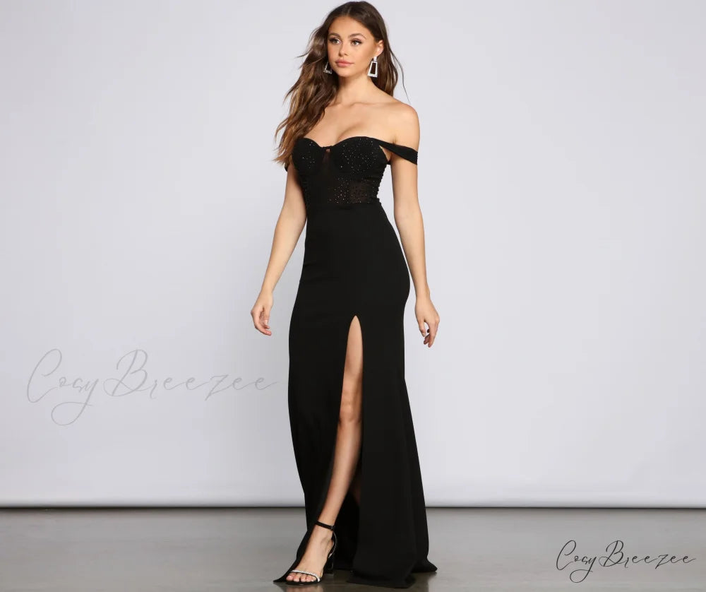 Elandra Formal Off The Graceful Shoulder Heat Stone Dress