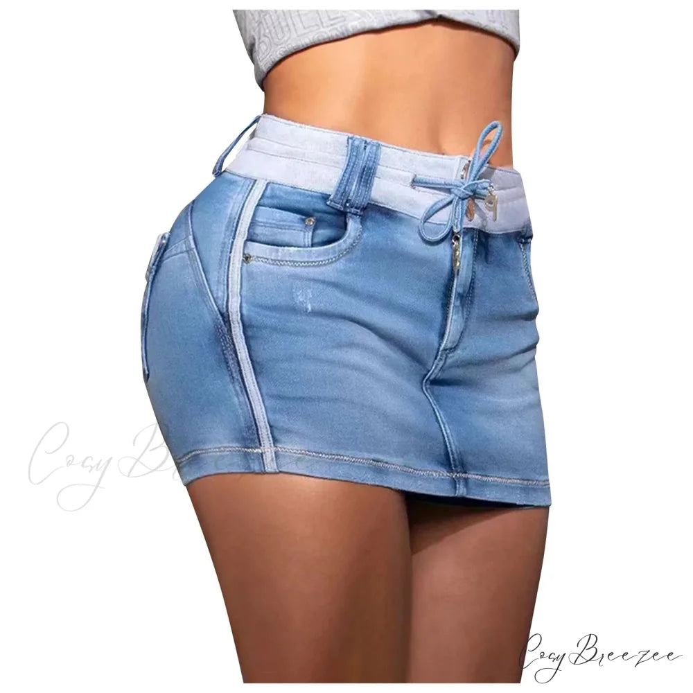 Elastic Cargo Wrap Denim Skirt skirts-250223