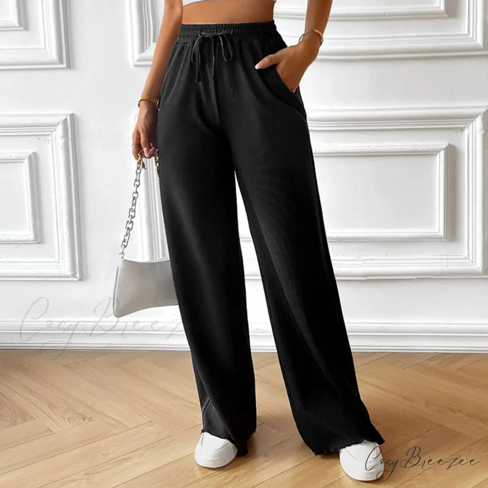 Elastic High Waist Linen Wide Leg Pants Black / S pants-241228