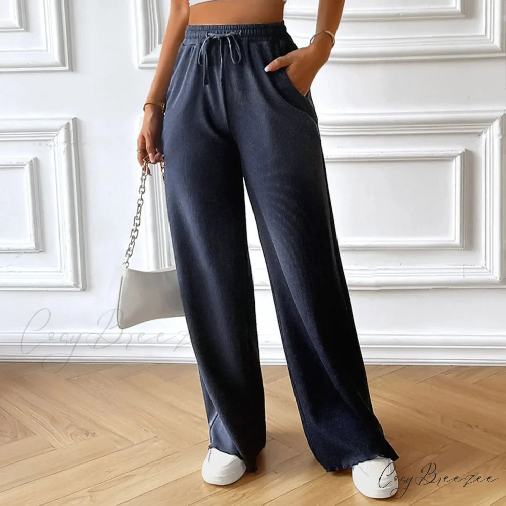 Elastic High Waist Linen Wide Leg Pants Blue / S pants-241228