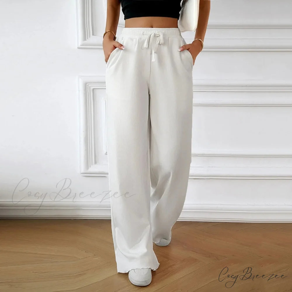 Elastic High Waist Linen Wide Leg Pants White / S pants-241228