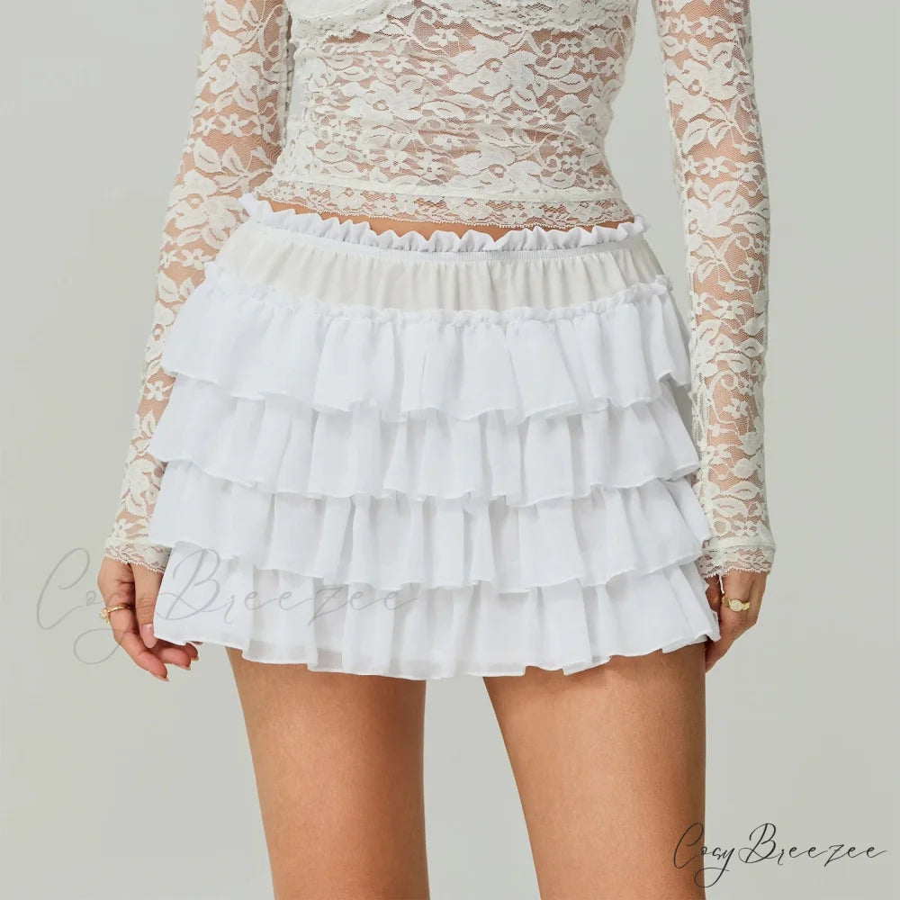 Elastic Layered Solid Summer Skirt skirts-250223