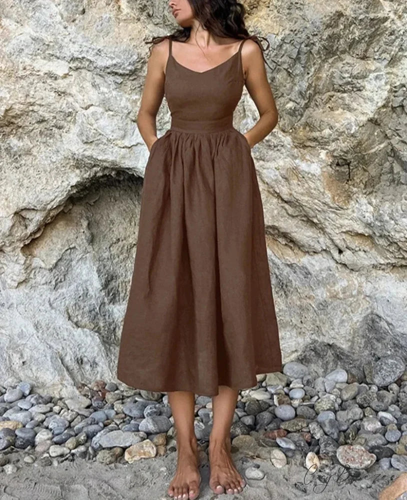 ELBA Elegant MIDI DRESS Brown / S
